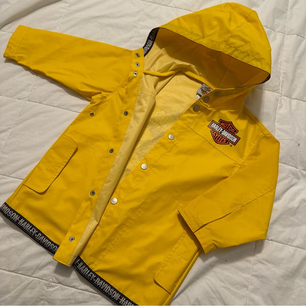 Harley Davidson Motorcycles Brand Kids/toddlers Size 4/4T Yellow Hooded Raincoat